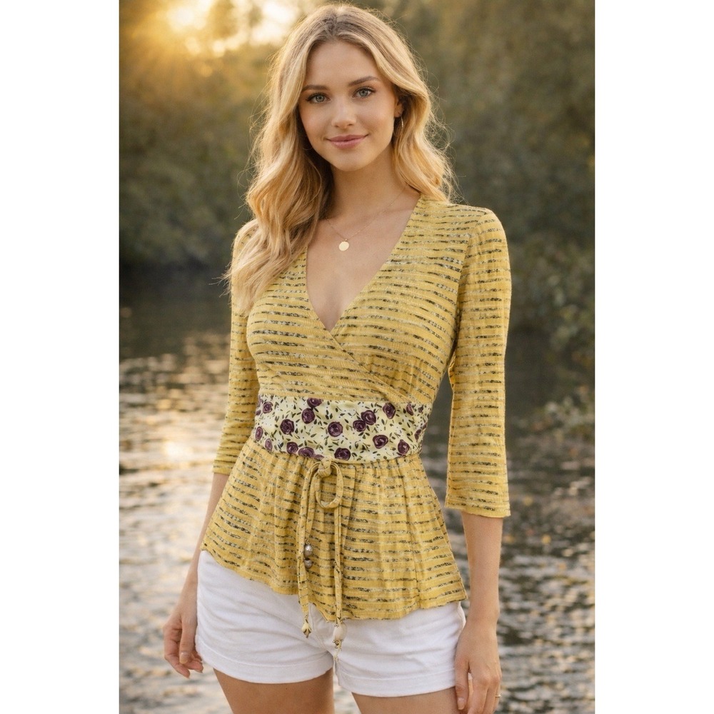 Plenty By Tracey Reese Shirt Only Tunic Wrap Tie Belt Petite Fairy Tribal Top